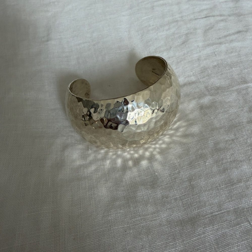 Sterling Silver Hammered Dome Cuff Bracelet - Size 6.5”